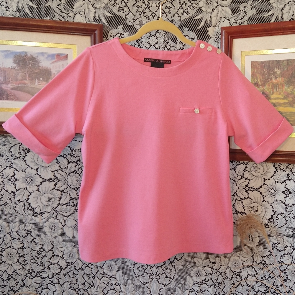 Mark Zunino pink blouse loose fit button decor on chest pocket and left shoulder